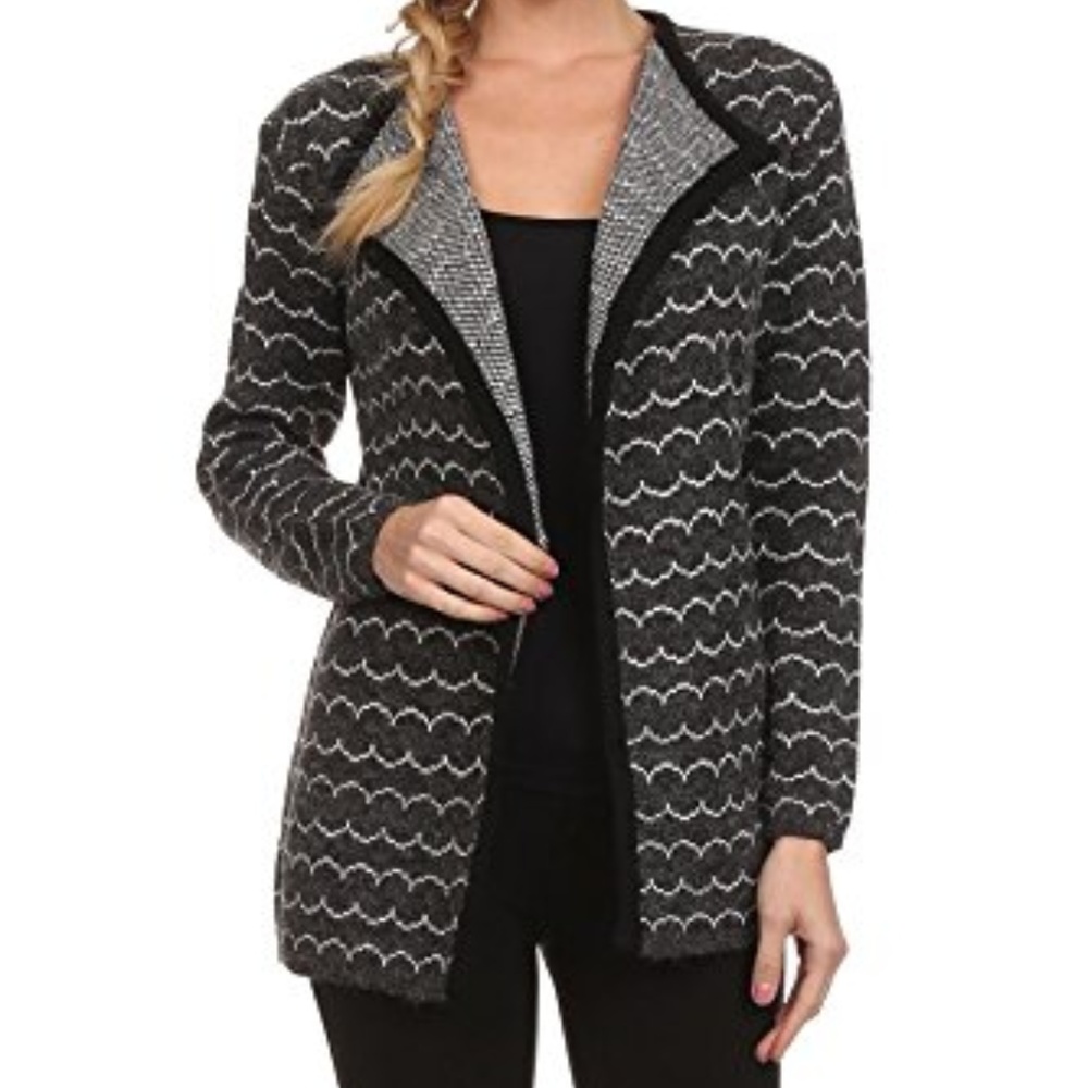 Relaxed Geometrical Patterned Open Front Sweater